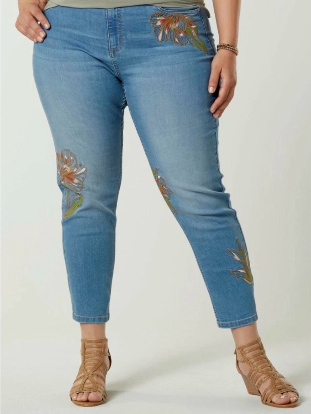 Simply Emma Light Blue Embroidered Ankle Jeans. Boho. Artistic. Straight Leg.